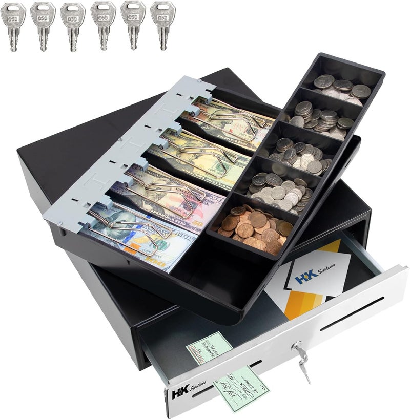 HK SYSTEMS 13inch "Stainless Steel" Front Heavy Duty Black POS Interface Cash Drawer with 4Bill/5Coin - Image 2